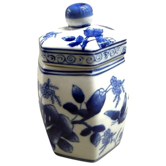 Other - Vintage Chinese-style Blue and White Porcelain Tea Caddy or Storage Jar